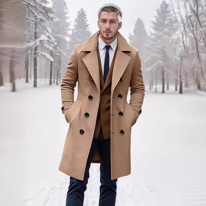 Men's Woolen Coat Double Breasted Long - Image 3