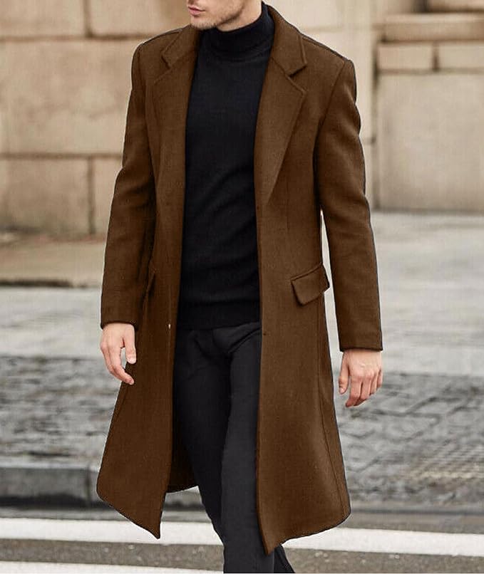 Men's Wool Blend Long Trench Coat - Image 4